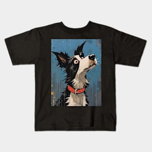 Comical Caricature Border Collie Dog Kids T-Shirt